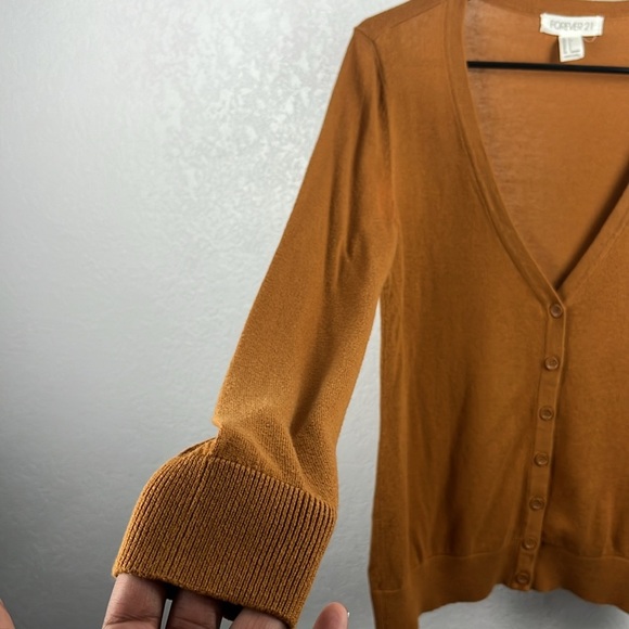Forever 21 Women's V-Neck Button-Up Cardigan Brown Sz S Long Sleeve Office Core - Picture 6 of 8